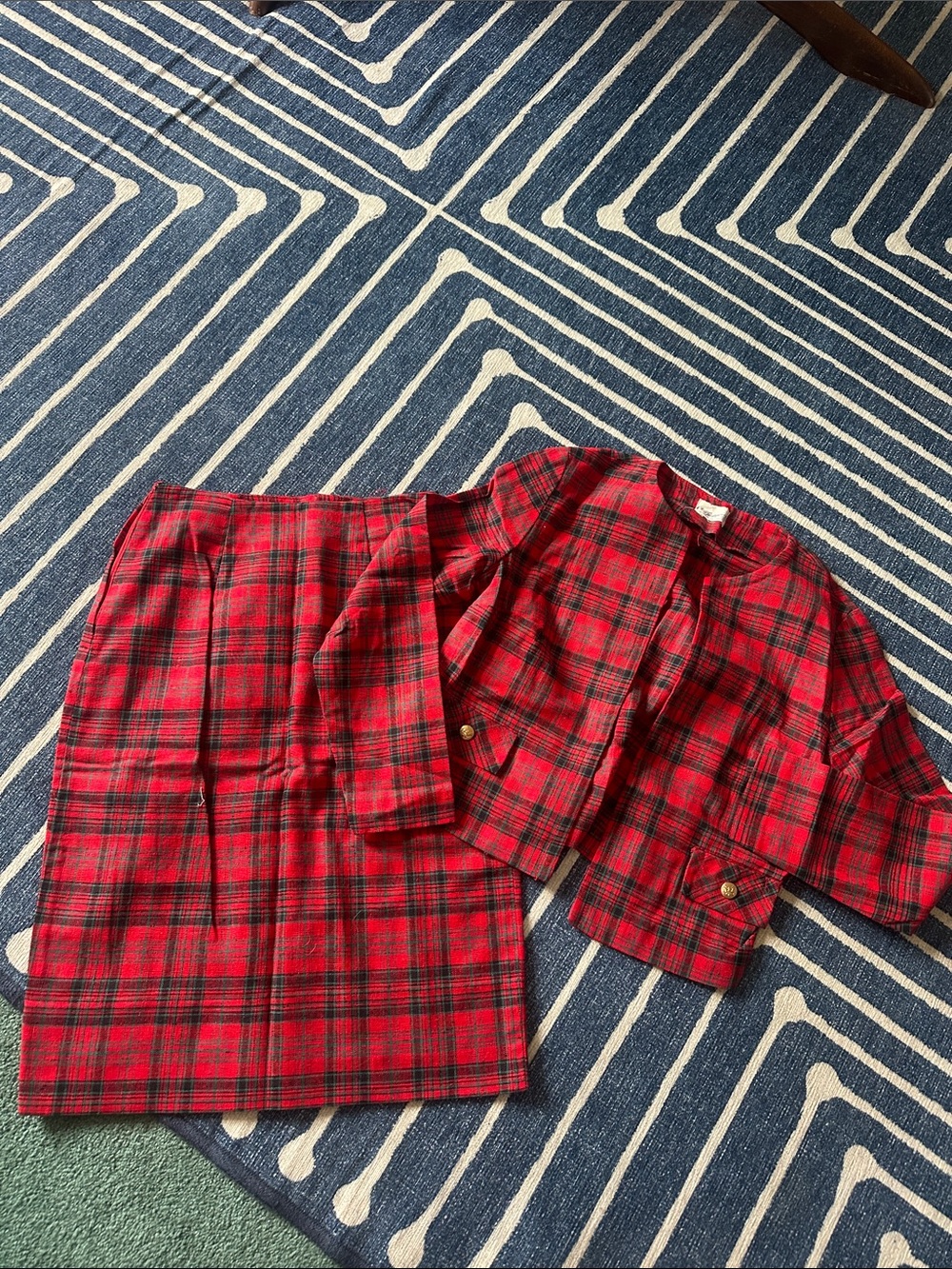 Vintage Red and Black Plaid Skirt Set